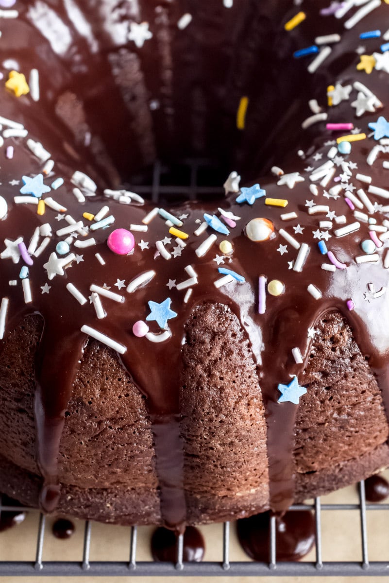 chocolate pudding fudge cake with sprinkles