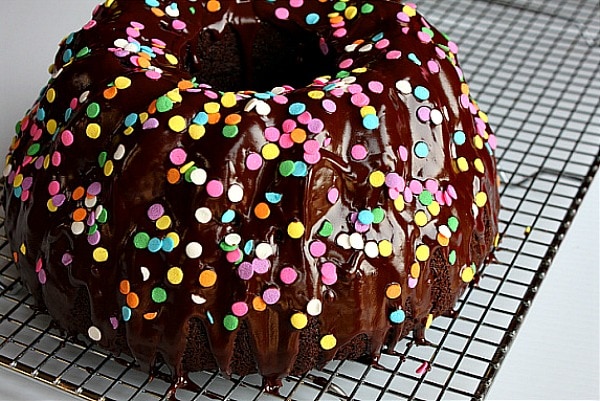 Chocolate Pudding Fudge Cake with sprinkles