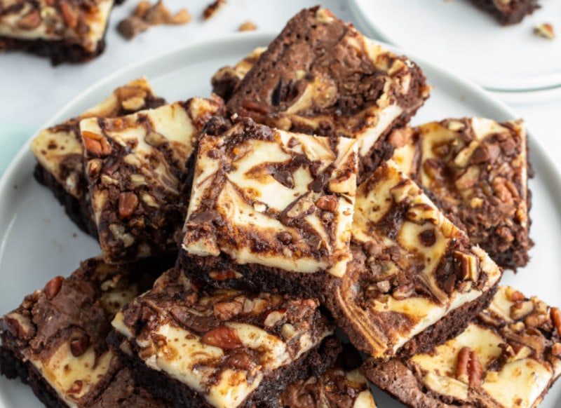 Cream Cheese Swirl Brownies with Heath Bars and Pecans Recipe Girl