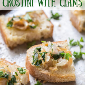 pinterest image for crostini with clams