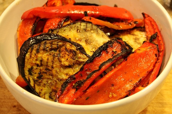 grilled aubergine and peppers