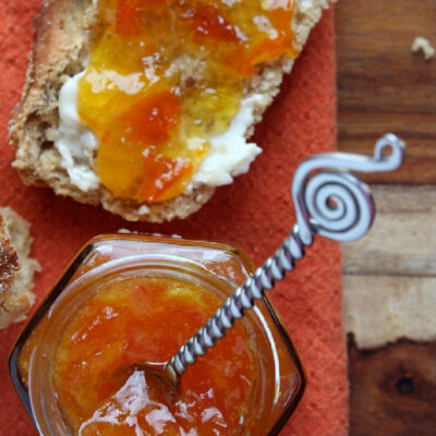 kumquat marmalade in a jar and spread on bread