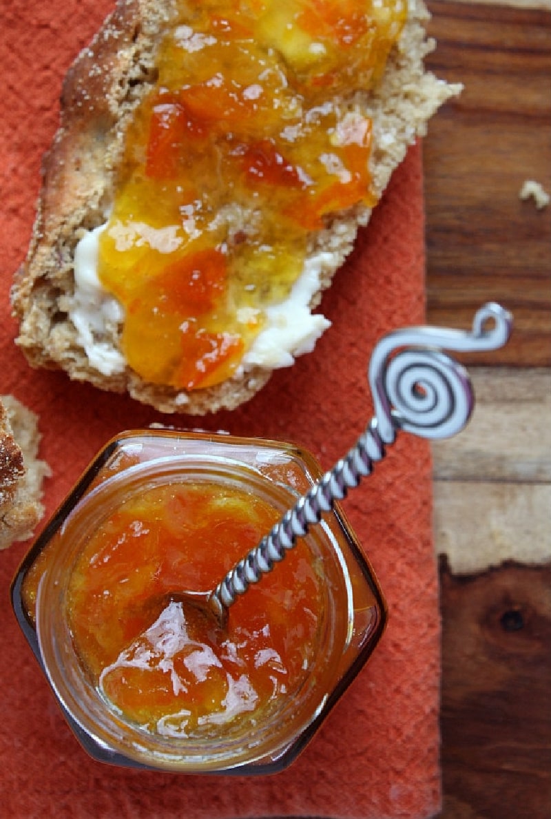 kumquat marmalade in a jar and spread on bread