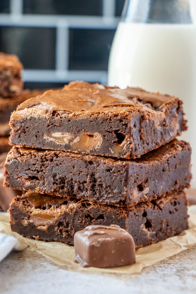 stack of three milky way brownies