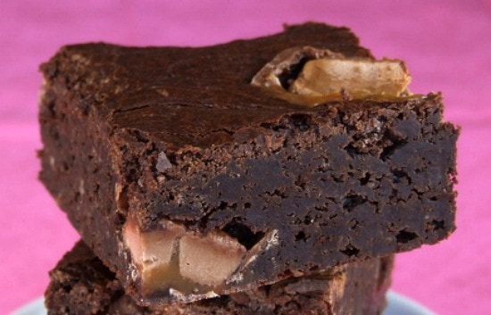 Milky way brownies with a pink background