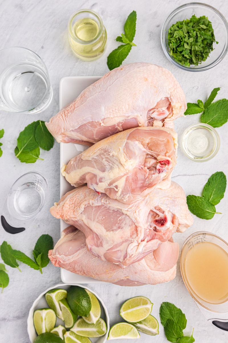 ingredients displayed for making mojito marinated chicken breasts