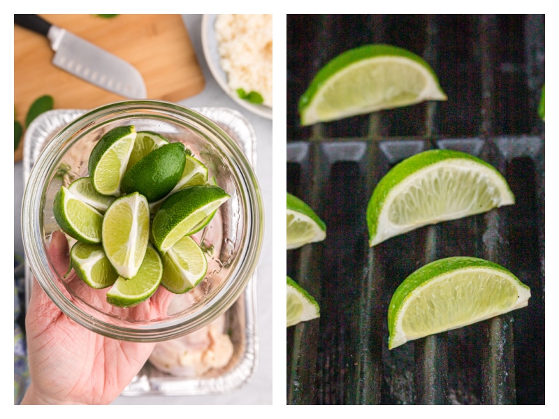 limes in bowl and them limes on grill