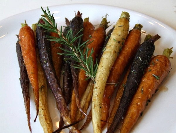 Roasted Carrots with Rosemary plate of roasted whole carrots