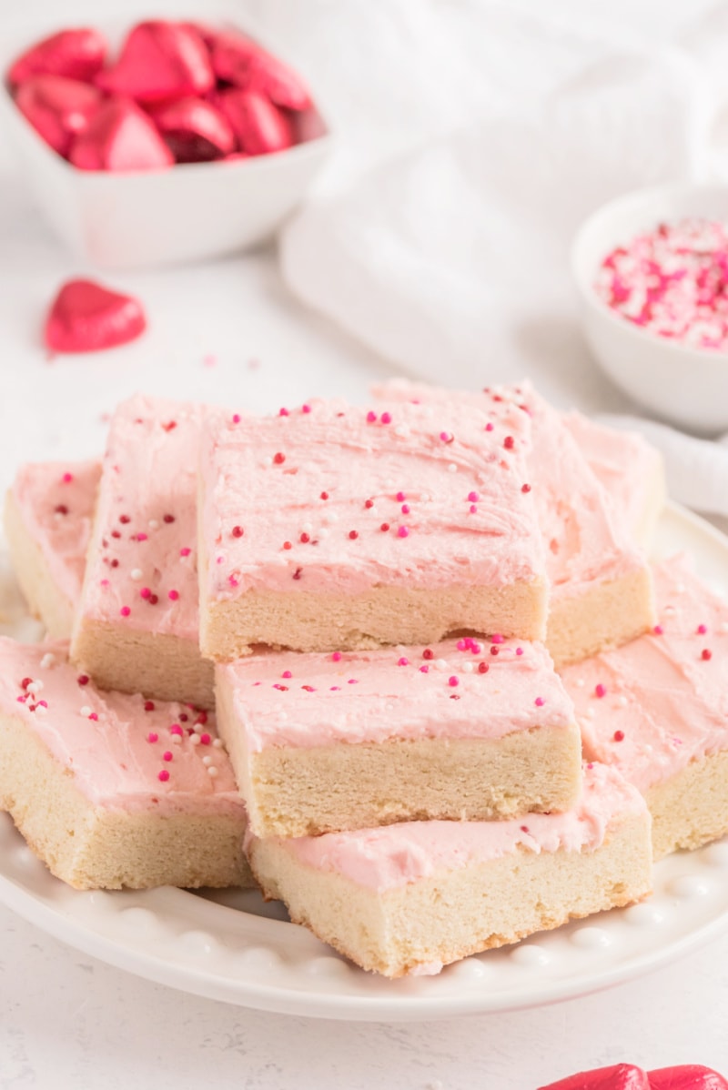 sugar cookie bars displayed on a plate