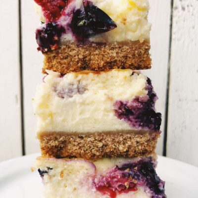 stack of three red, white and blue cheesecake bars