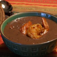 Black Bean Bisque with Rock Shrimp Escabeche