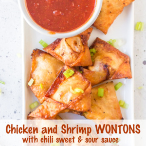 pinterest image for chicken and shrimp wontons