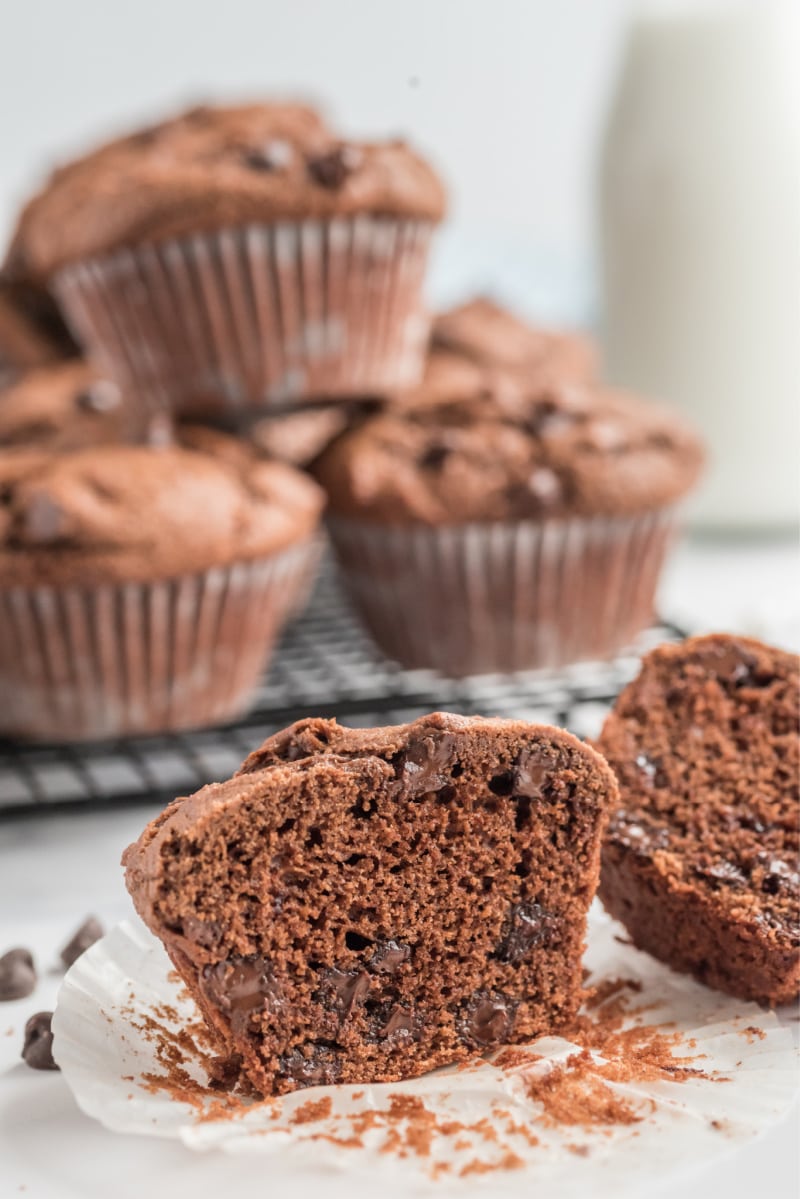 chocolate muffins cut open