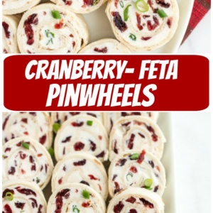 pinterest collage image for cranberry feta pinwheels