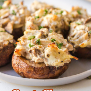 pinterest image for goat cheese stuffed mushrooms