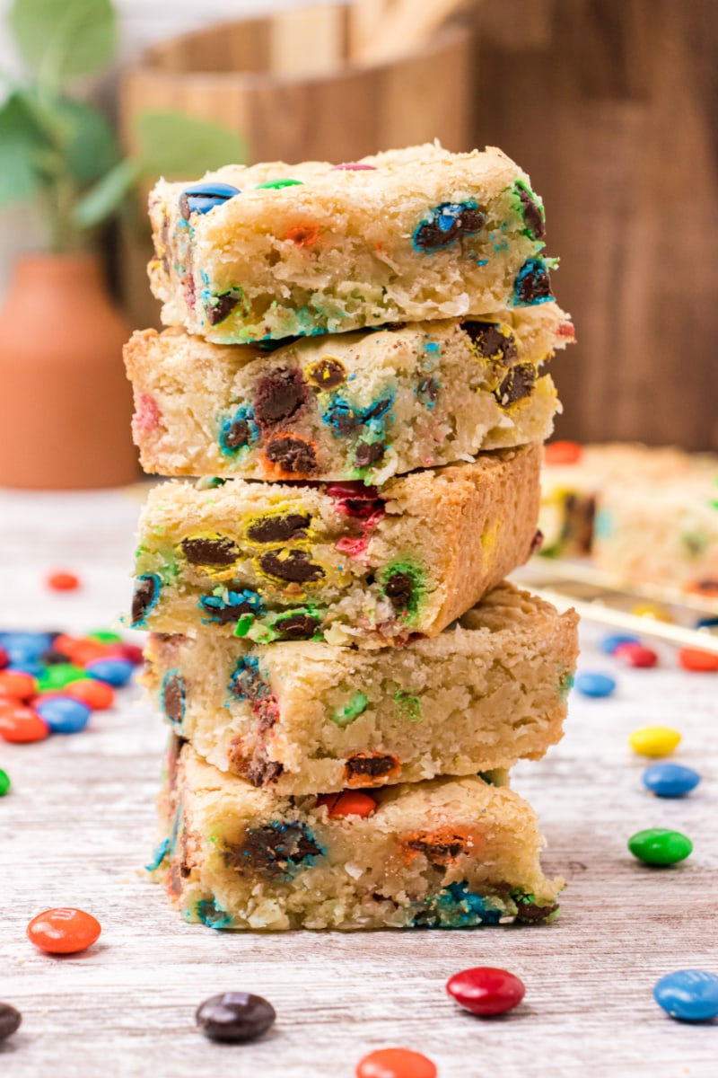 stack of five samoa M&M blondies