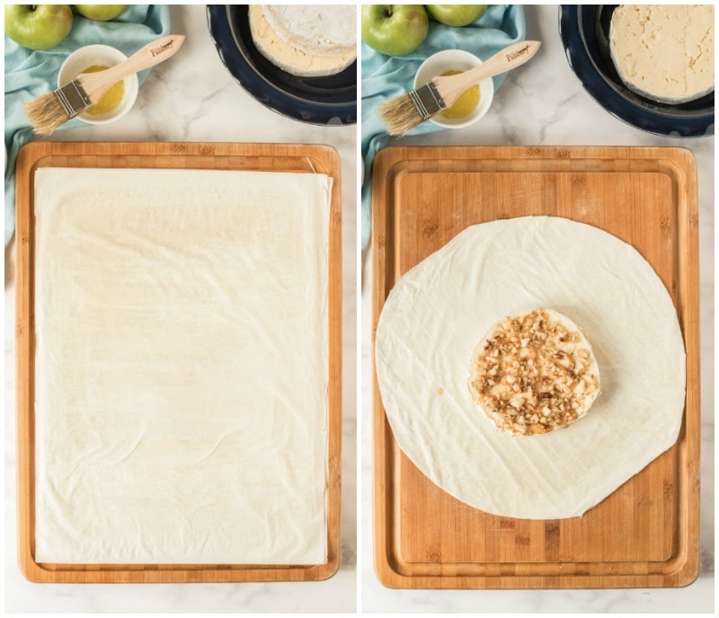 phyllo sheets and brie in phyllo