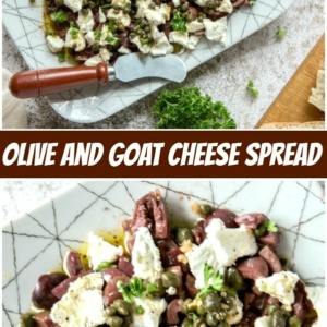 pinterest collage image for olive and goat cheese spread