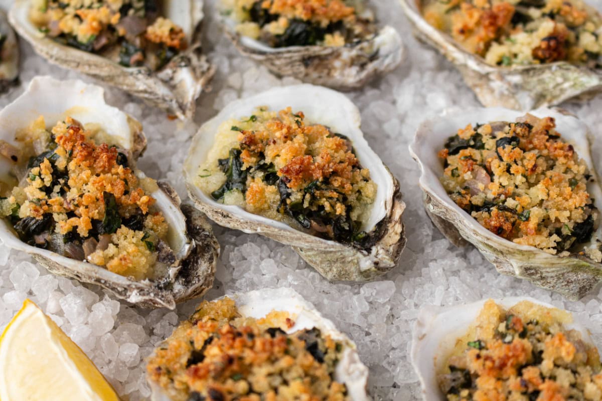 How to Make Oysters Rockefeller : an easy appetizer for a dinner party or happy hour : recipe from RecipeGirl.com several pieces of oysters rockefeller