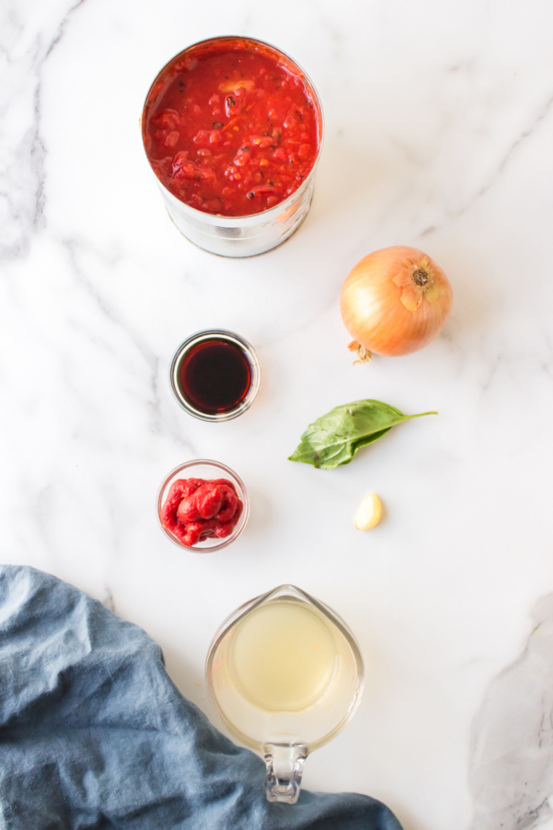 ingredients displayed for making pizza sauce