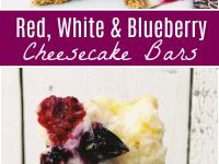 pinterest collage image for red white and blueberry cheesecake bars