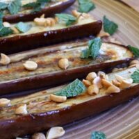 Roasted Eggplant with Chiles, Peanuts and Mint
