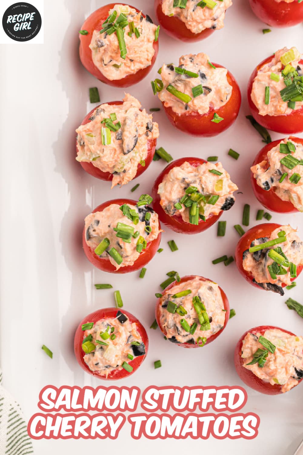 pinterest image for salmon stuffed cherry tomatoes