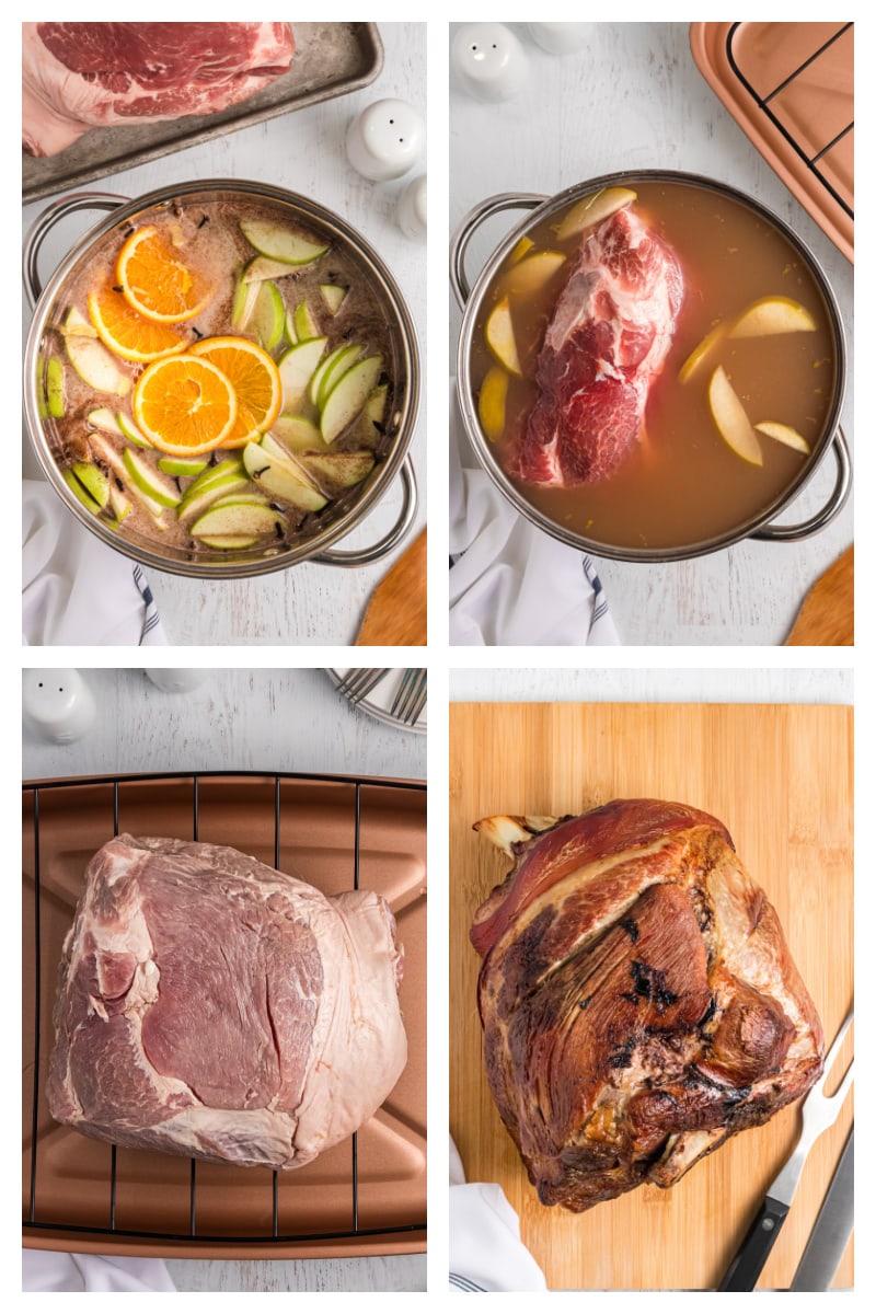 four photos showing how to make sangria roasted pork