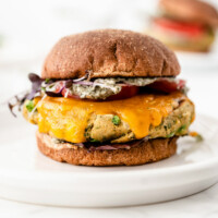 veggie burger on white plate