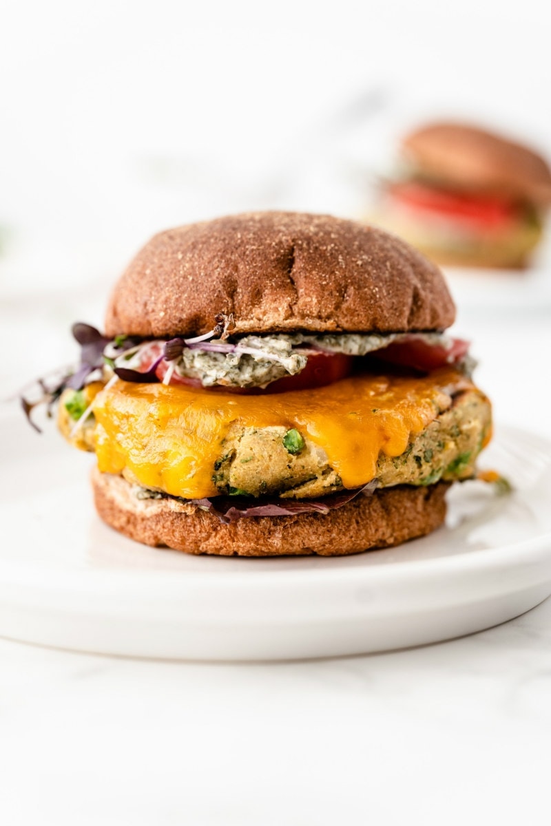 veggie burger on white plate