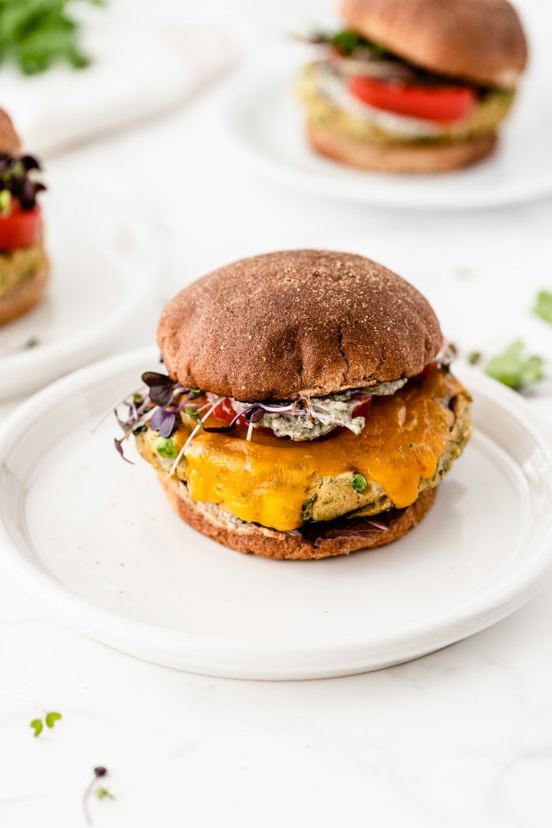 veggie burger on white plate