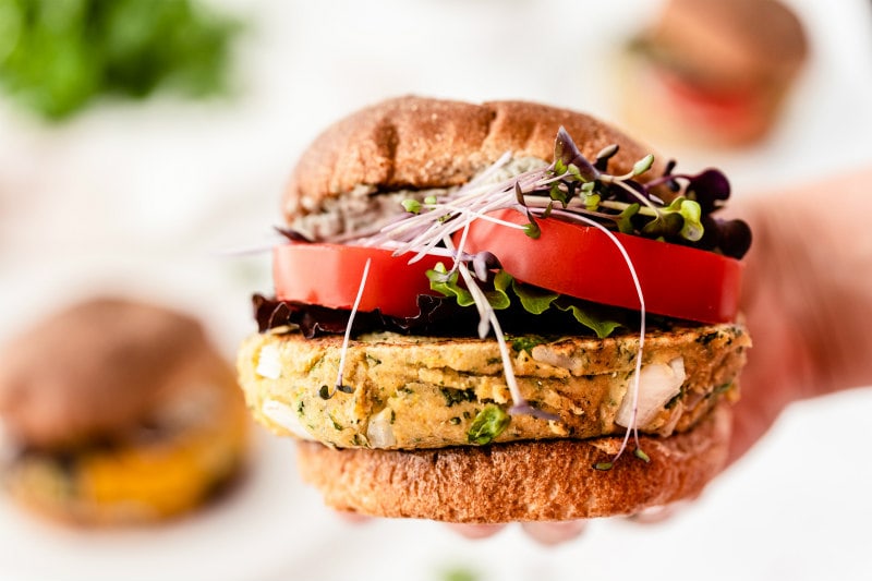 hand holding veggie burger