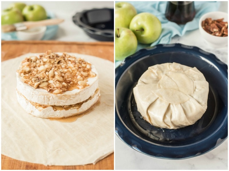 brie with apple and pecan wrapped in phyllo