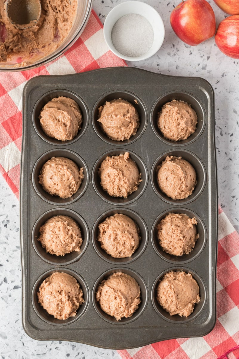 muffin pan filled with muffin batter