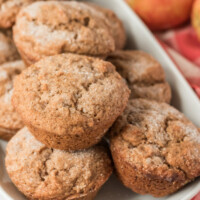 apple butter muffins on a white serving platter