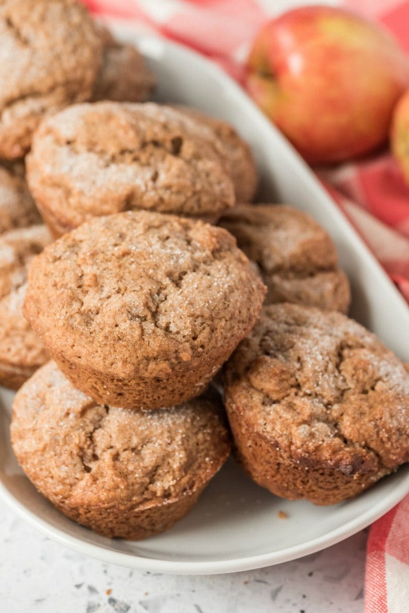 apple butter muffins on a white serving platter