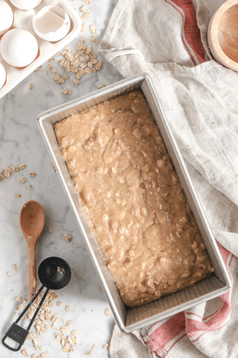 applesauce oatmeal bread ready for oven