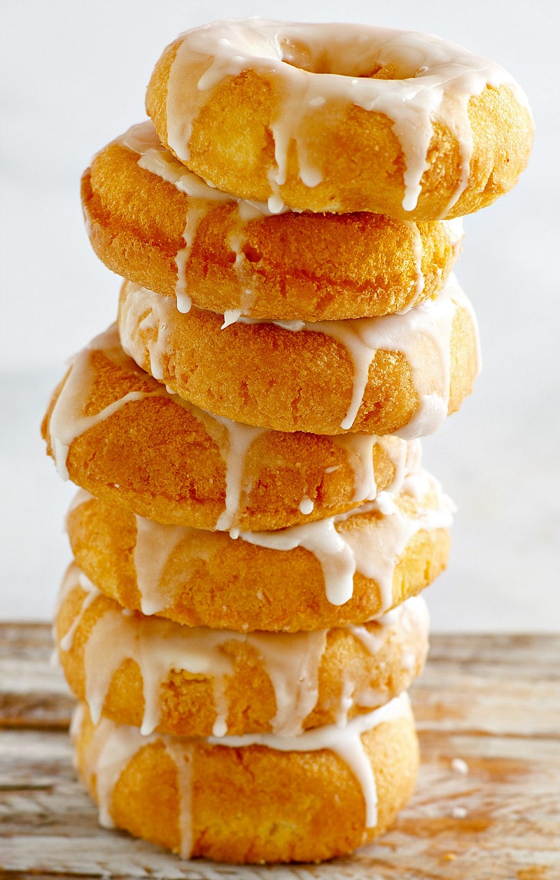 Stack of Baked Pumpkin Doughnuts with Glaze