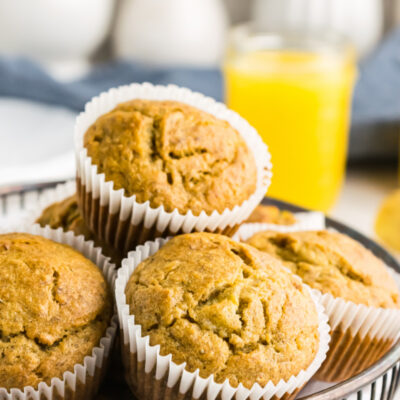 banana bran muffins in a wire basket