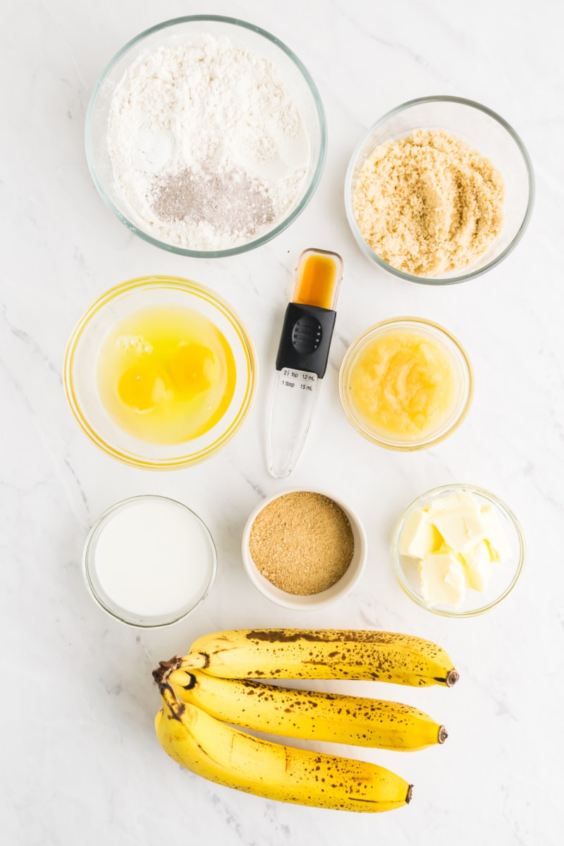 ingredients displayed for banana bran muffins