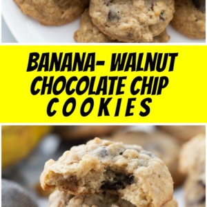 pinterest collage image for banana walnut chocolate chip cookies