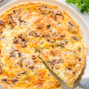 pinterest image for blue cheese and walnut quiche