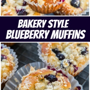 pinterest collage image for bakery style blueberry muffins