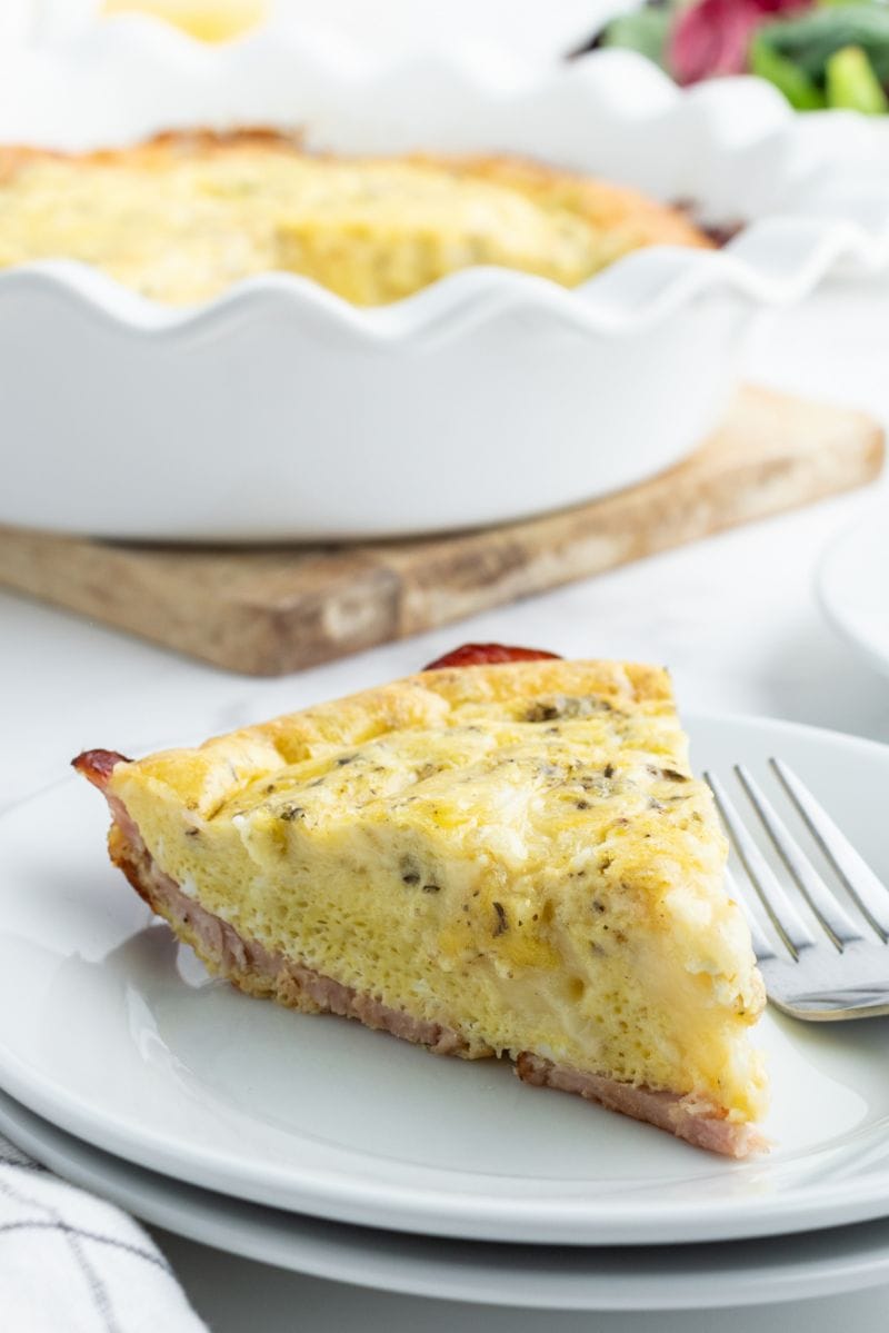 slice of quiche on a white plate