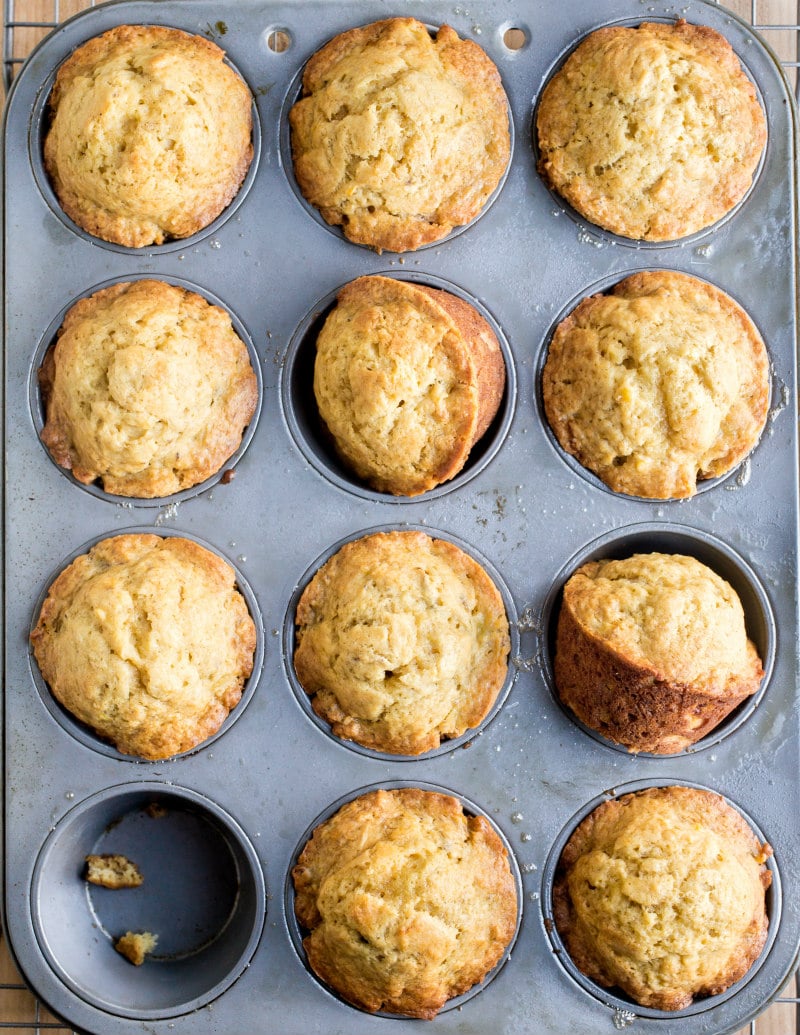 Brown Sugar Banana Muffins in a muffin pan