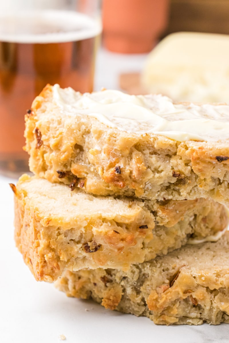 slices of beer bread stacked