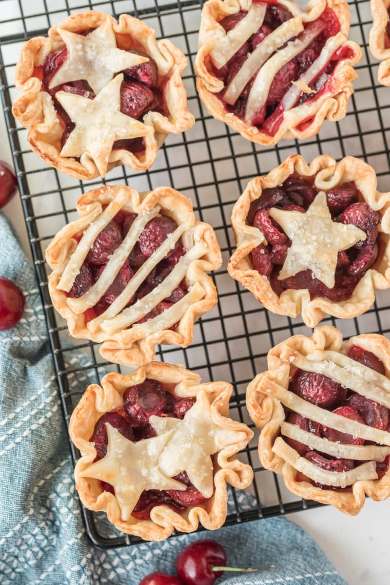 cherry pie cups on a cooling rack