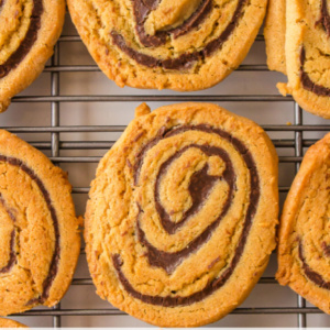 pinterest image for chocolate swirled peanut butter cookies