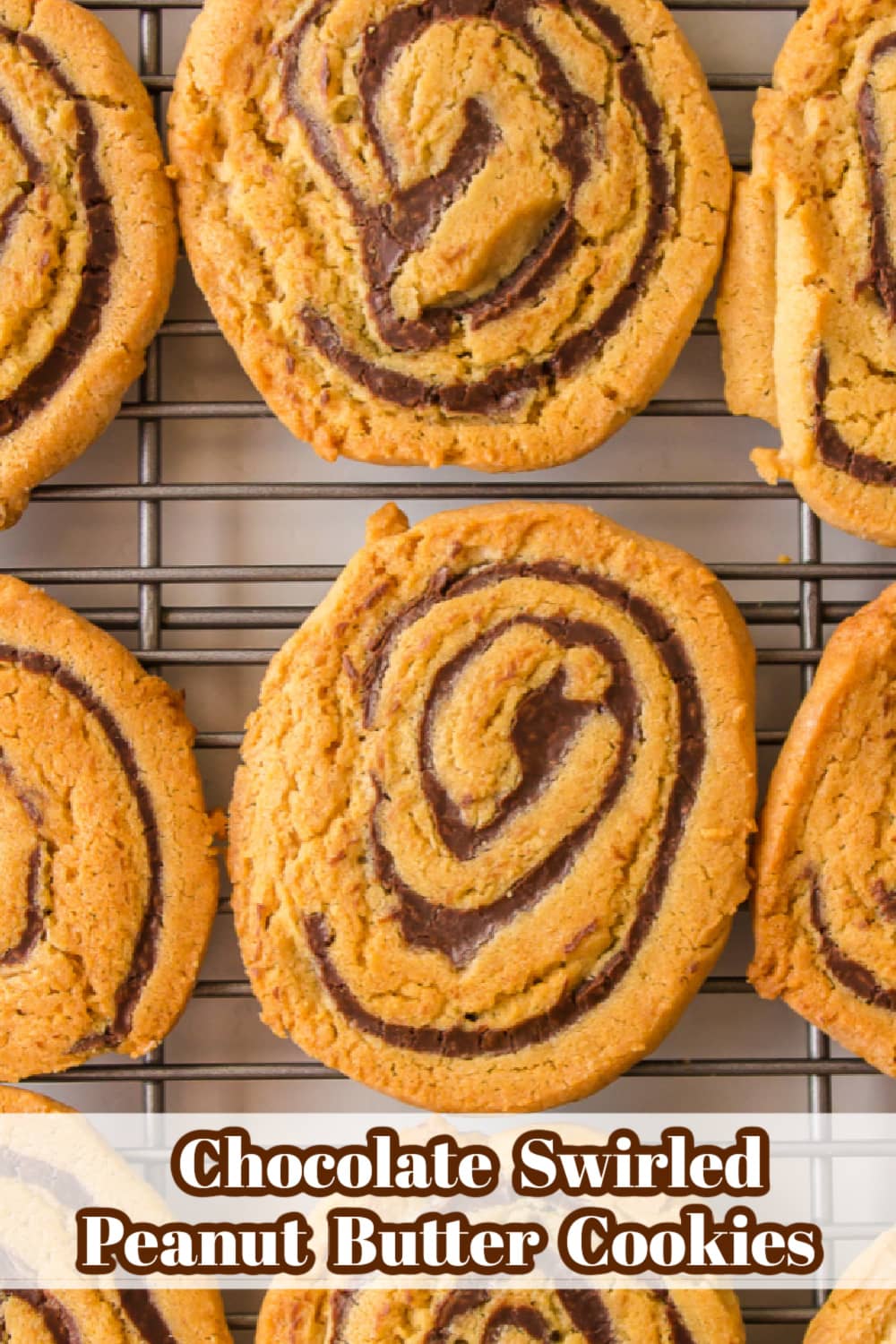 pinterest image for chocolate swirled peanut butter cookies