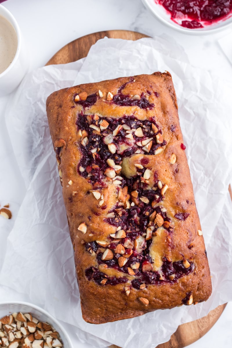 loaf of cranberry almond swirl bread